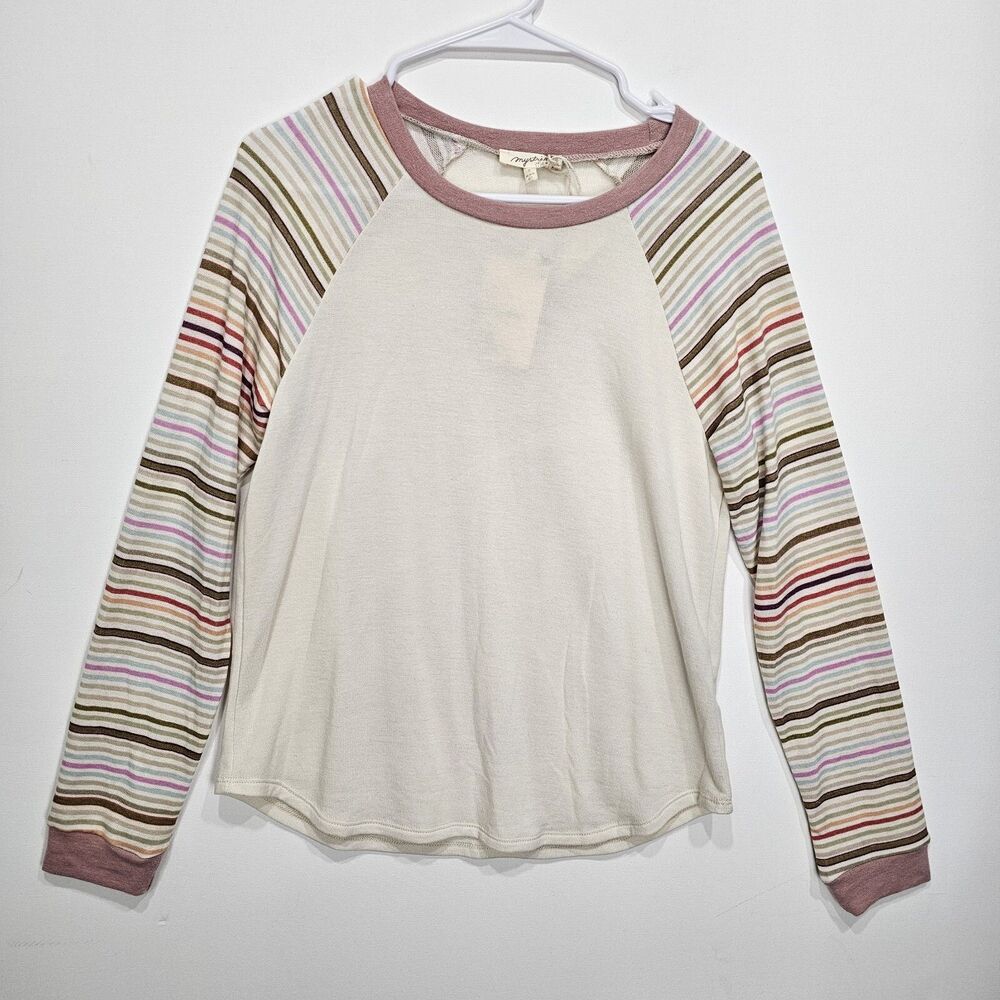 MYSTREE Cream Striped Raglan Lightweight Sweater Small